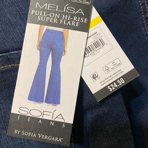 Sofia by Sofia Vergara Dark Blue pull on Hi-rise Super Flare Jeans